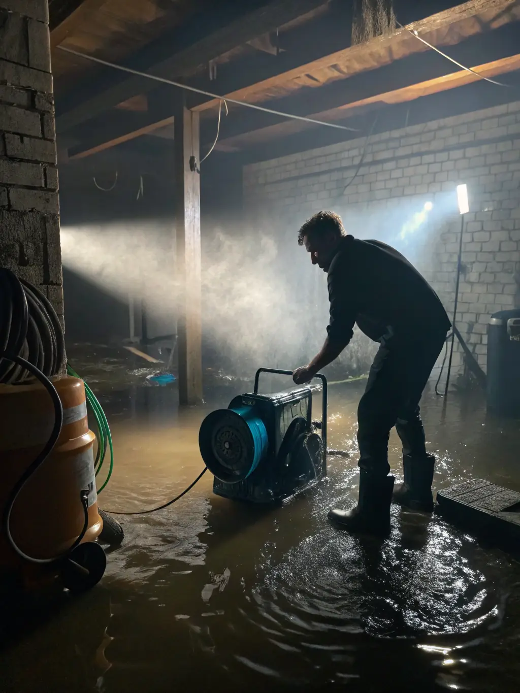 A picture of advanced drying equipment being used to dry out a water-damaged wall, showcasing the technology used in the restoration process.